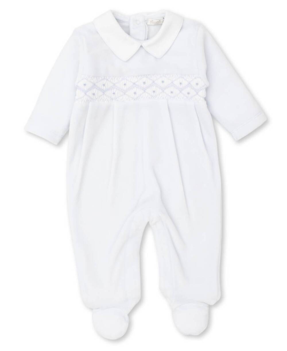 NEW KISSY KISSY kid's velvet hand embroidery footie in blue